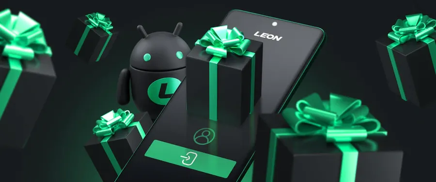 Leon app on an Android phone surrounded by gift boxes