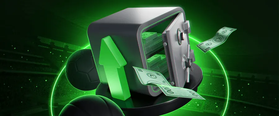 A green Leon safe with a rising arrow