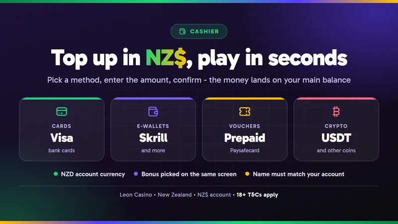 Leon Casino deposit screen with card, e-wallet and crypto options